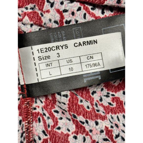 Ba&Sh Printed Crystal Mini Wrap Dress Sz 10 Carmine Ruched Puff Sleeves Cocktail - Picture 7 of 7